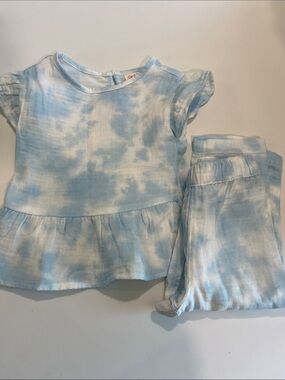 Cat & Jack Light Blue and White Tie-Dye Top & Pants Set 3T, cotton